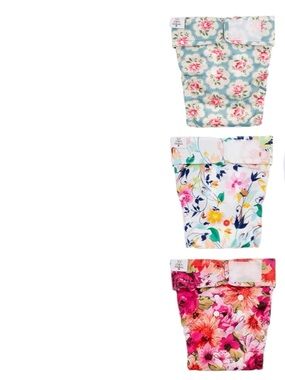 Set of 3 Size M Floral Washable Dog Diapers Female